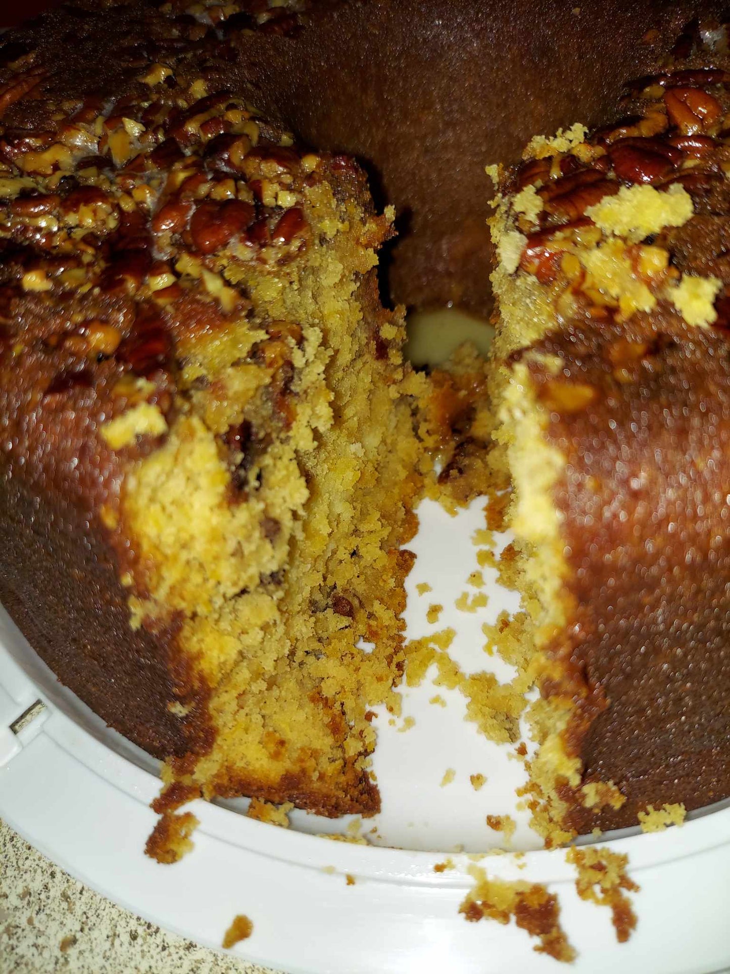 Sweet Potato Pecan Cream Cheese Pound Cake with Bourbon Glaze